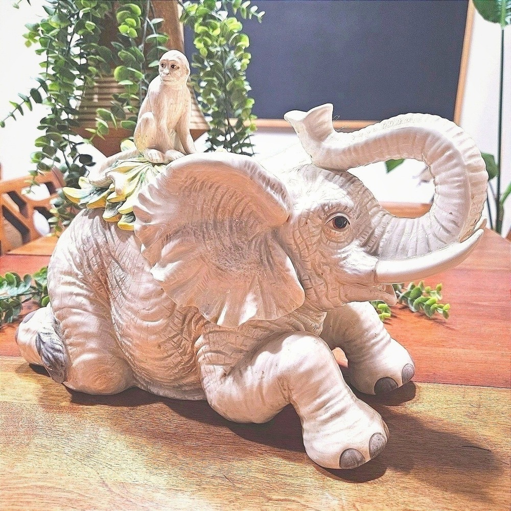 Fitz & Floyd Cape Town Elephant Monkey Cookie Jar 2009 Safari Jungle Rare